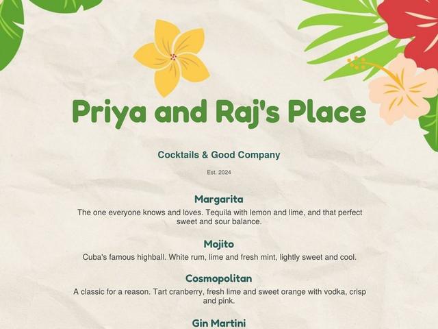 Top of a sample menu in the Beachy Summer design