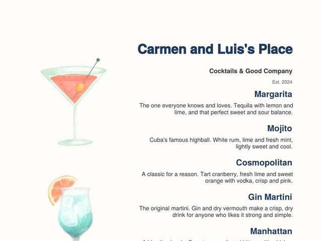 Top of a sample menu in the Coastal design