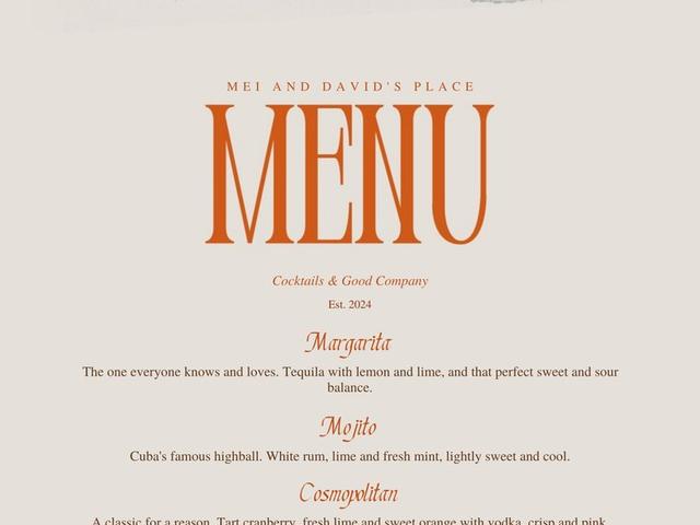 Top of a sample menu in the Elegant Evening design