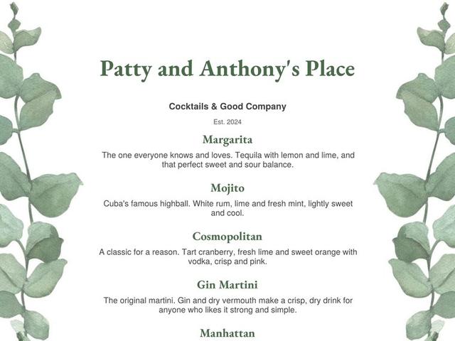 Top of a sample menu in the Eucalyptus design
