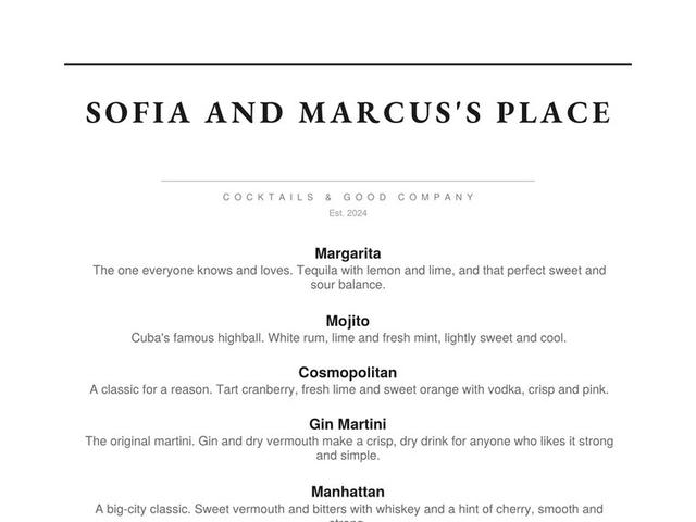 Top of a sample menu in the Plain and Simple design