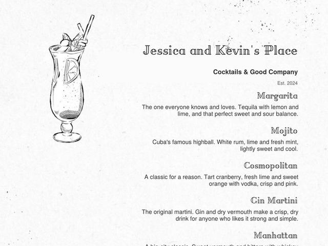 Top of a sample menu in the Speakeasy design