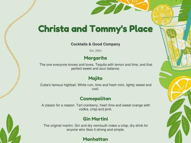 Top of a sample menu in the Tropical design