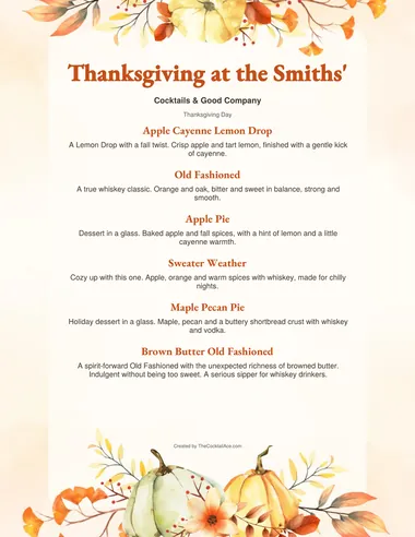 Autumn Harvest menu sample