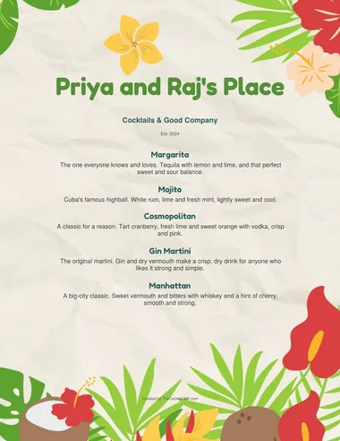 Beachy Summer menu sample