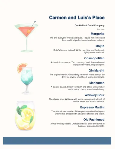 Coastal menu sample