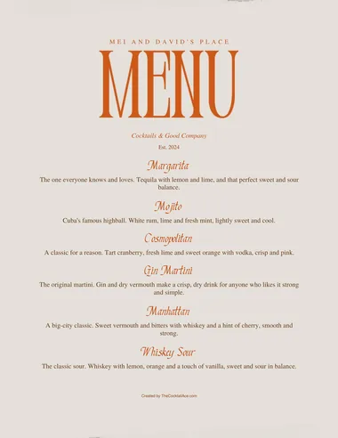 Elegant Evening menu sample