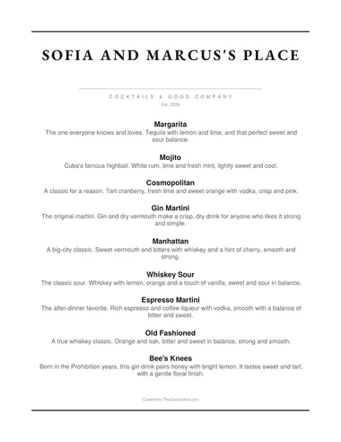 Plain and Simple menu sample