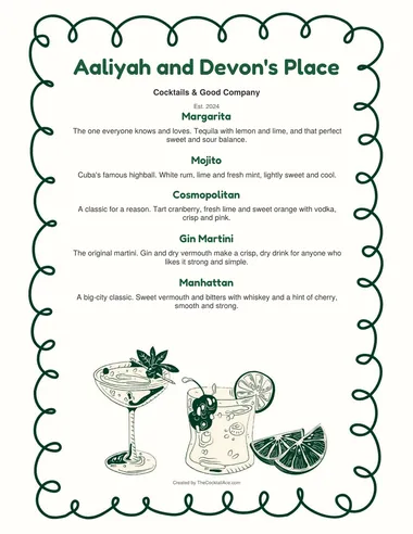 Soir&eacute;e menu sample